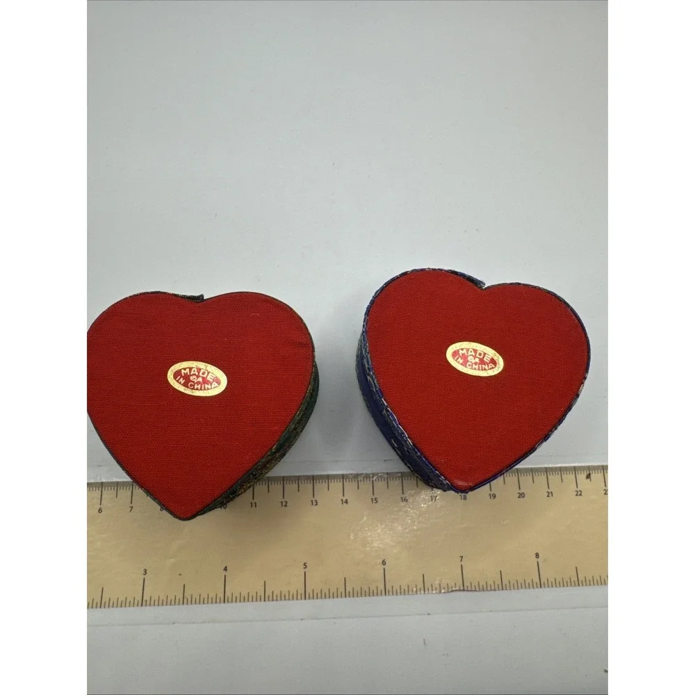 Set Of 2 Asian Ring Jewelry Box Compact Fabric Floral Portable - Heart Shaped